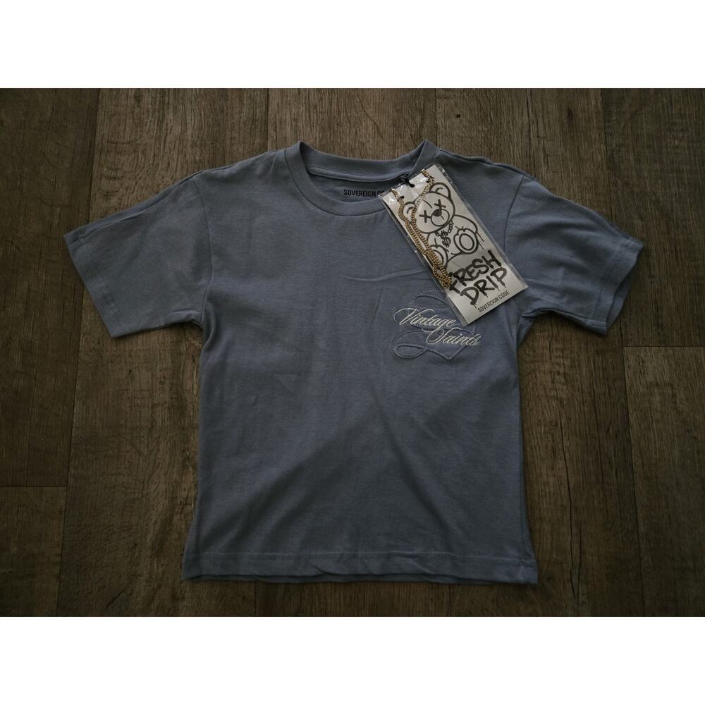 SOVEREIGN CODE Kids Tee Size 6 "Vintage Saints" Embroidered Drip With Gold Chain